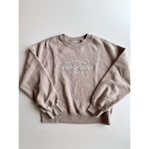 ABERCROMBIE & FITCH Taupe Cotton Fleece Embroidered Crew Sweatshirt, Size XS - Picture 6 of 15